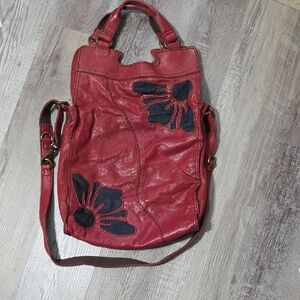 Lucky Brand Red ABBY ROAD MESSENGER BAG INDIAN LEATHER